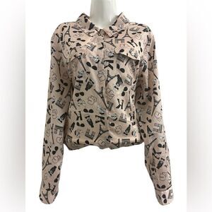 Karl Lagerfeld Paris Printed Button Front Blouse XL
